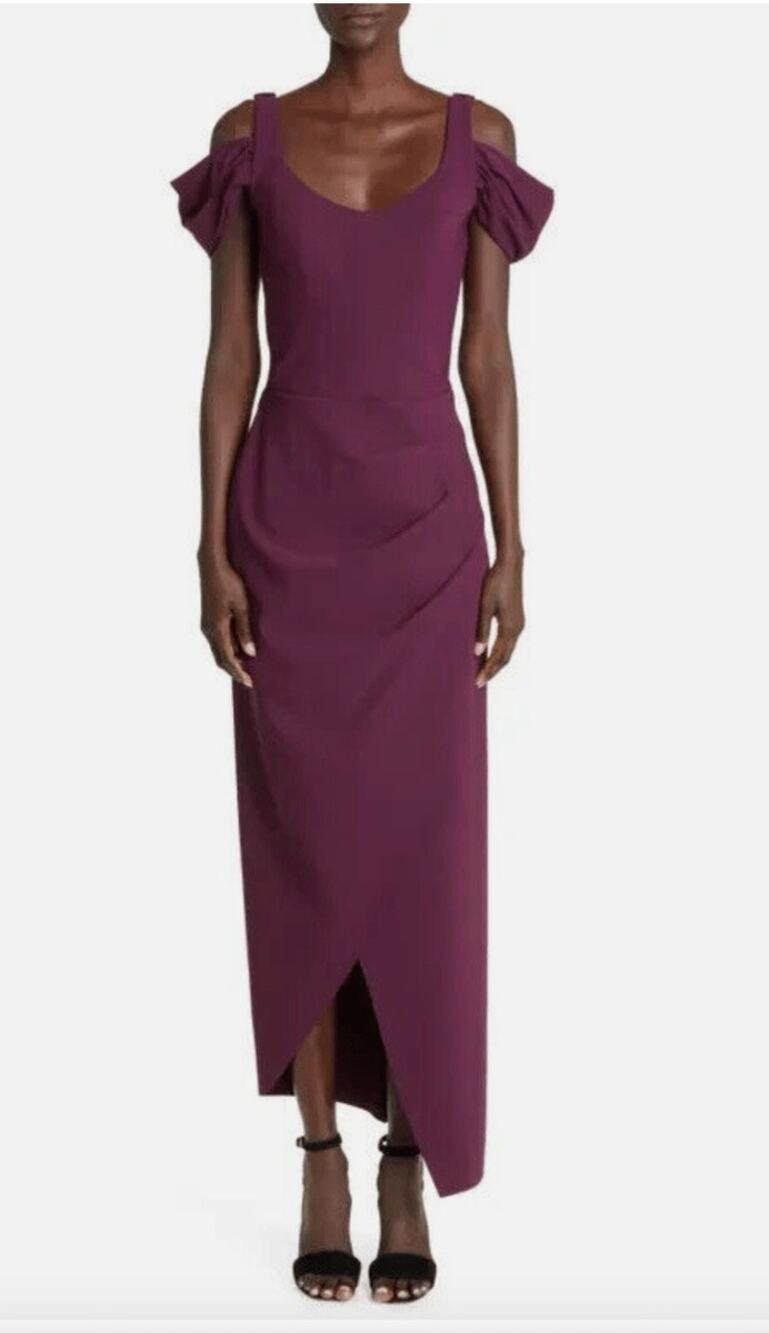Chiara Boni La Petite Robe Skylar Plum Cold Shoulder Asymmetric Dress 6
